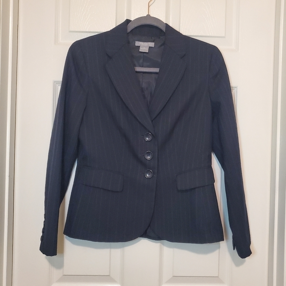 Ann Taylor Women's Size 4P Navy Stripe 3 Button Jacket